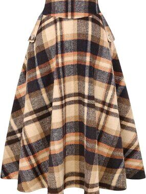 High Waisted Wool Plaid A-Line Long Skirt for Women - Fall & Winter Essential